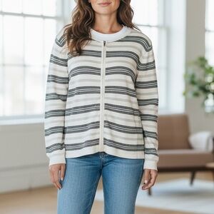 Ann Taylor Factory Striped Zip-Up Sweater